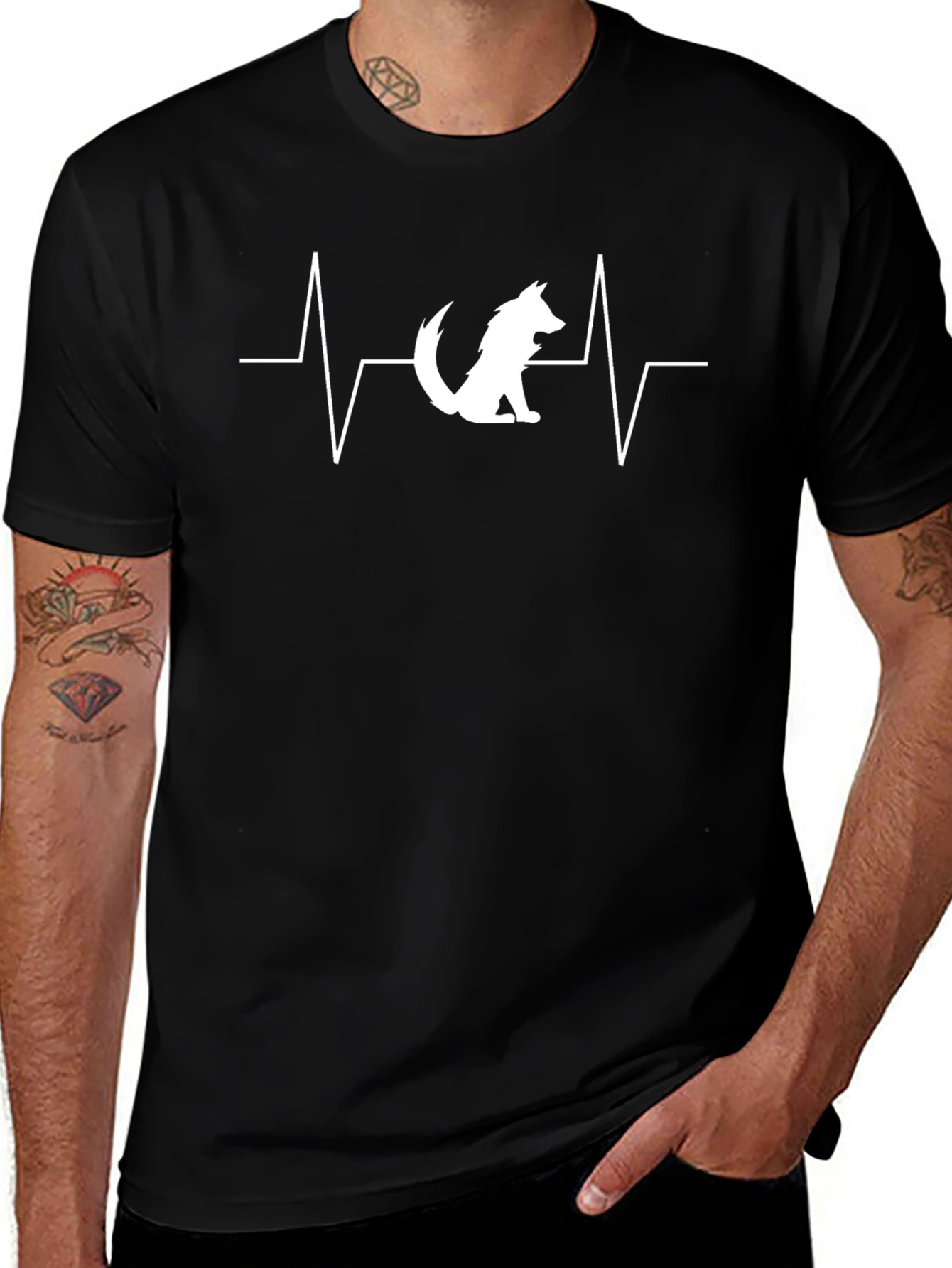 Wolf Heartbeat Graphic T-Shirt - Black Cotton Tee