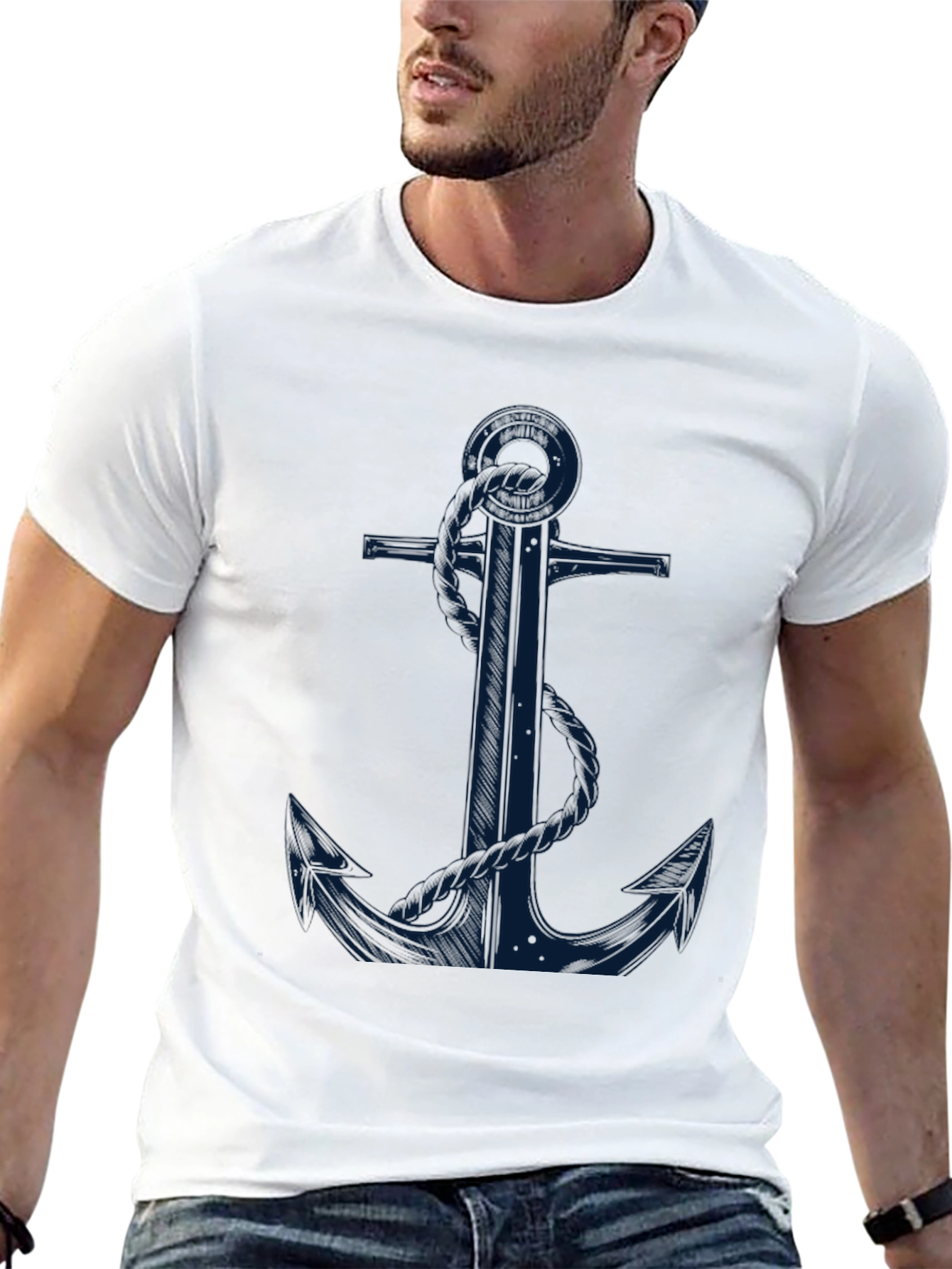 Nautical Anchor Graphic Tee - Black Cotton Blend