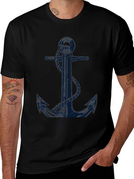 Nautical Anchor Graphic Tee - Black Cotton Blend