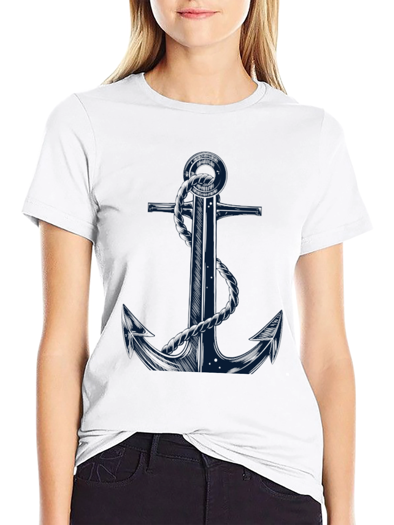 Nautical Anchor Graphic Tee - Black Cotton Blend
