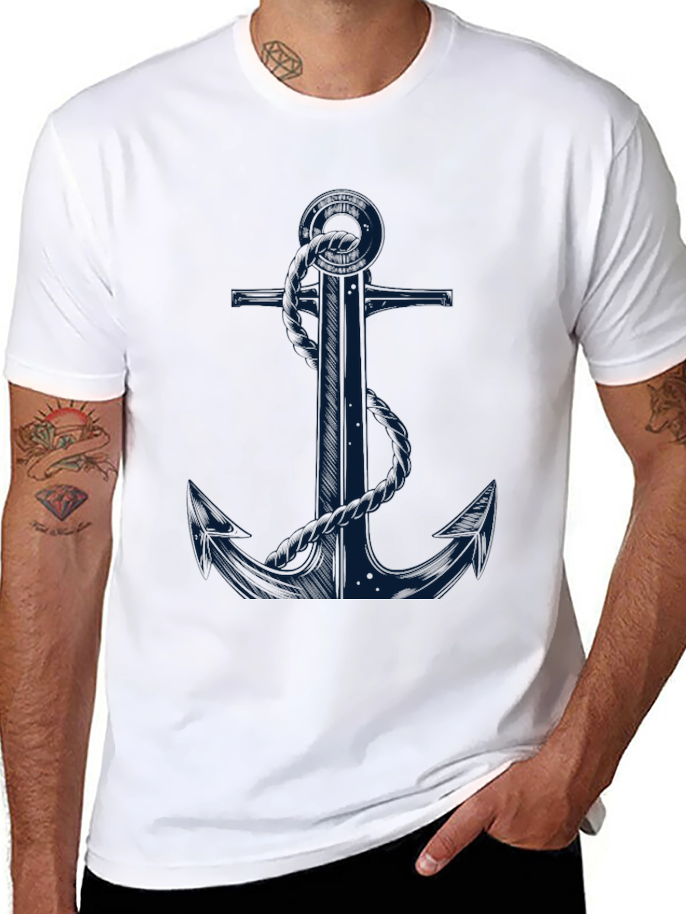 Nautical Anchor Graphic Tee - Black Cotton Blend
