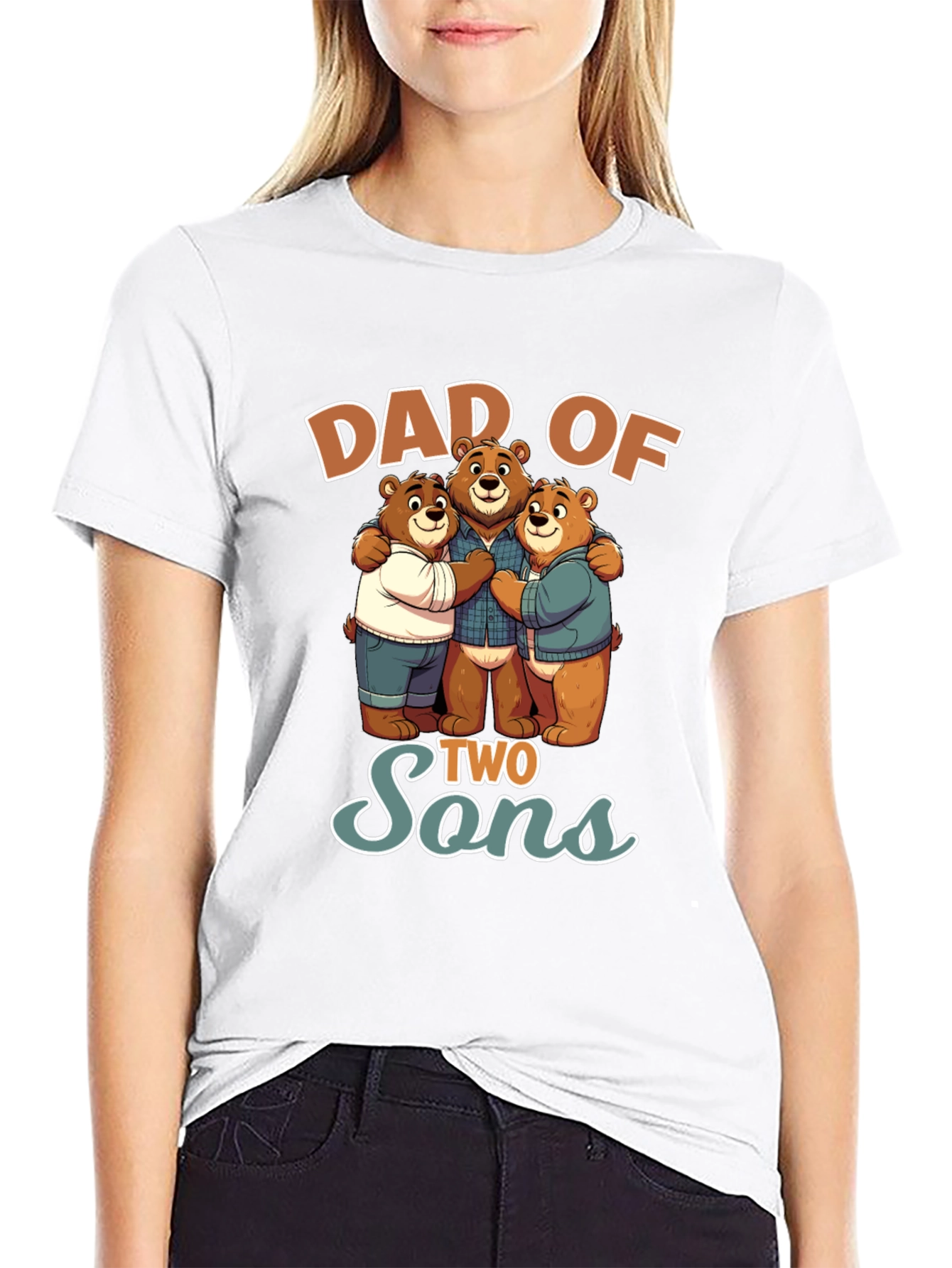 Dad of Two Sons Bear Graphic T-Shirt