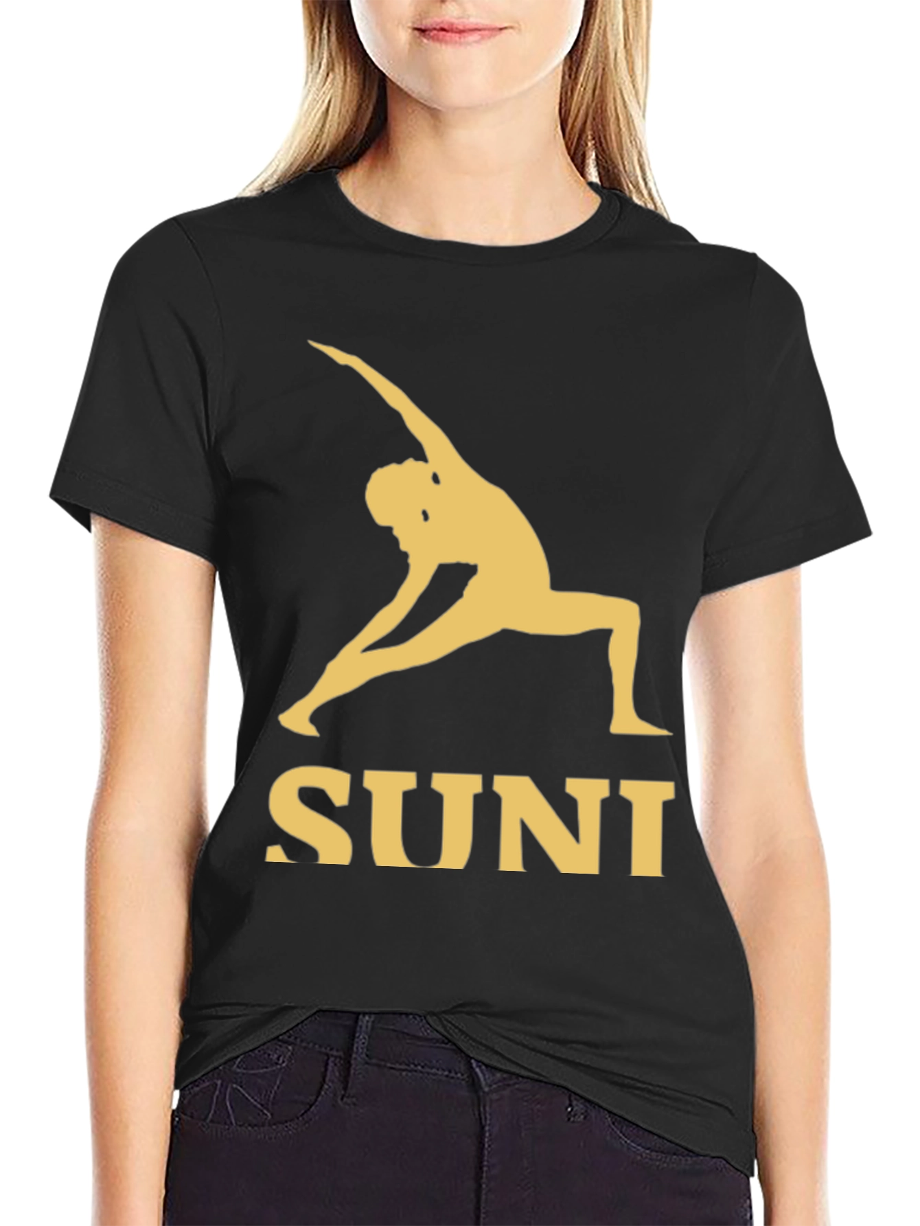 SUNI Yoga T-Shirt - Black Cotton Blend