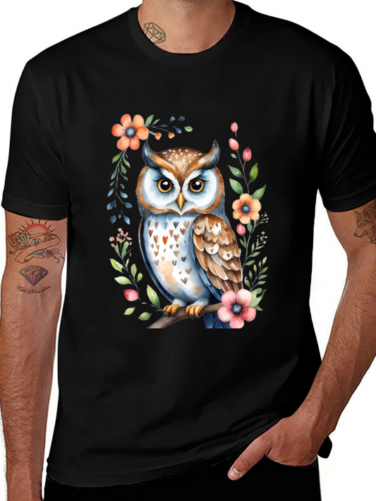 Owl & Floral Graphic Tee - Unisex Soft Cotton Shirt