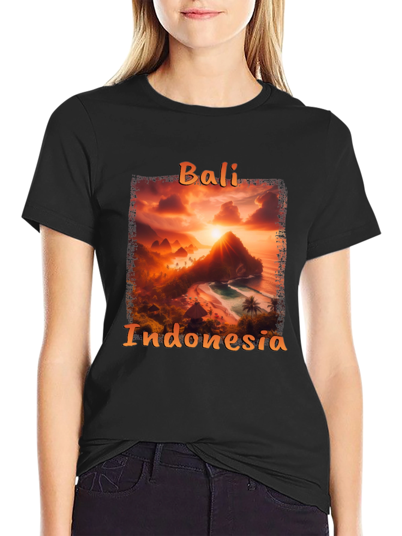 Bali Indonesia Sunset Graphic Tee - Black
