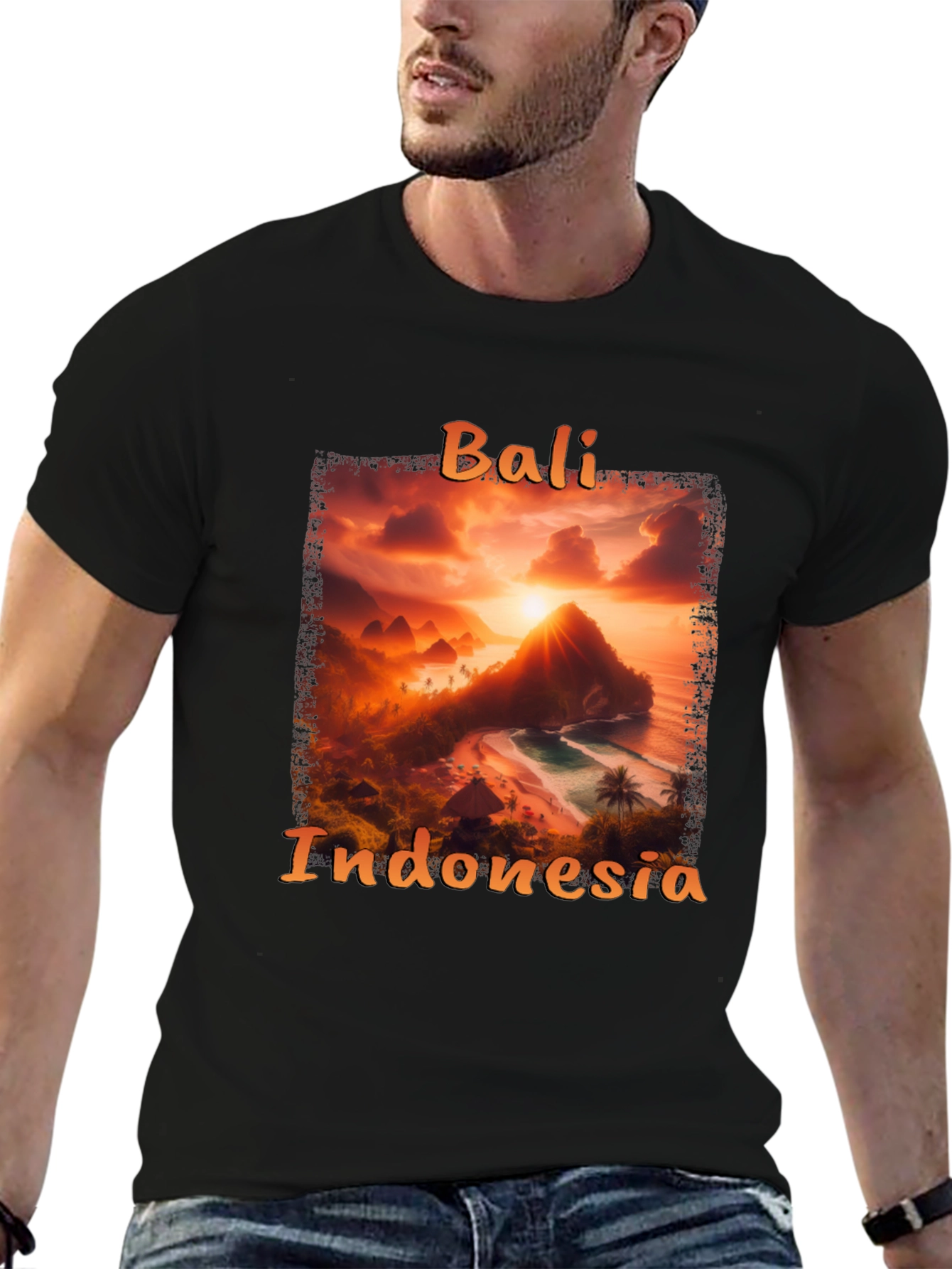 Bali Indonesia Sunset Graphic Tee - Black