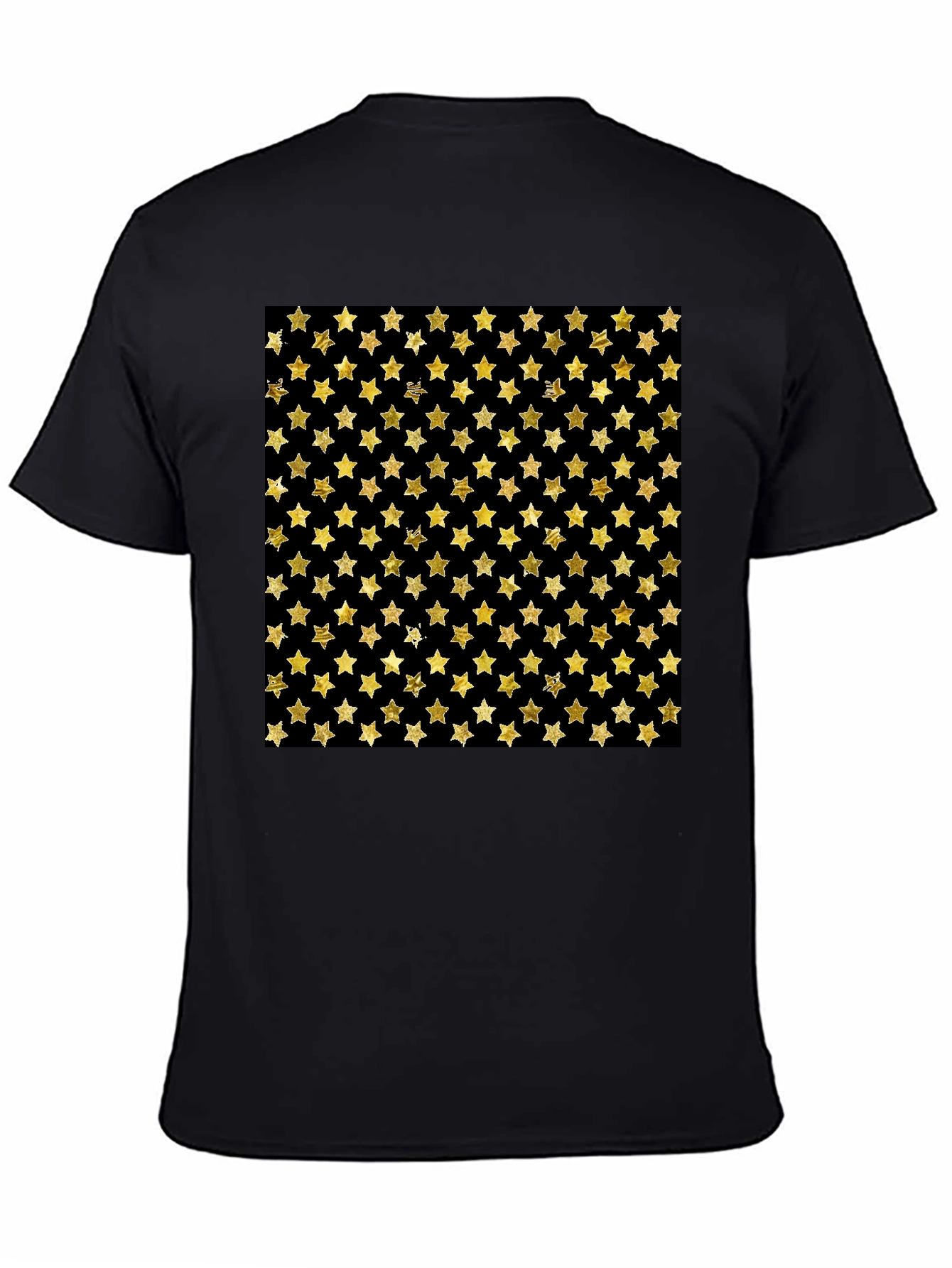 Gold Star Pattern Black T-Shirt