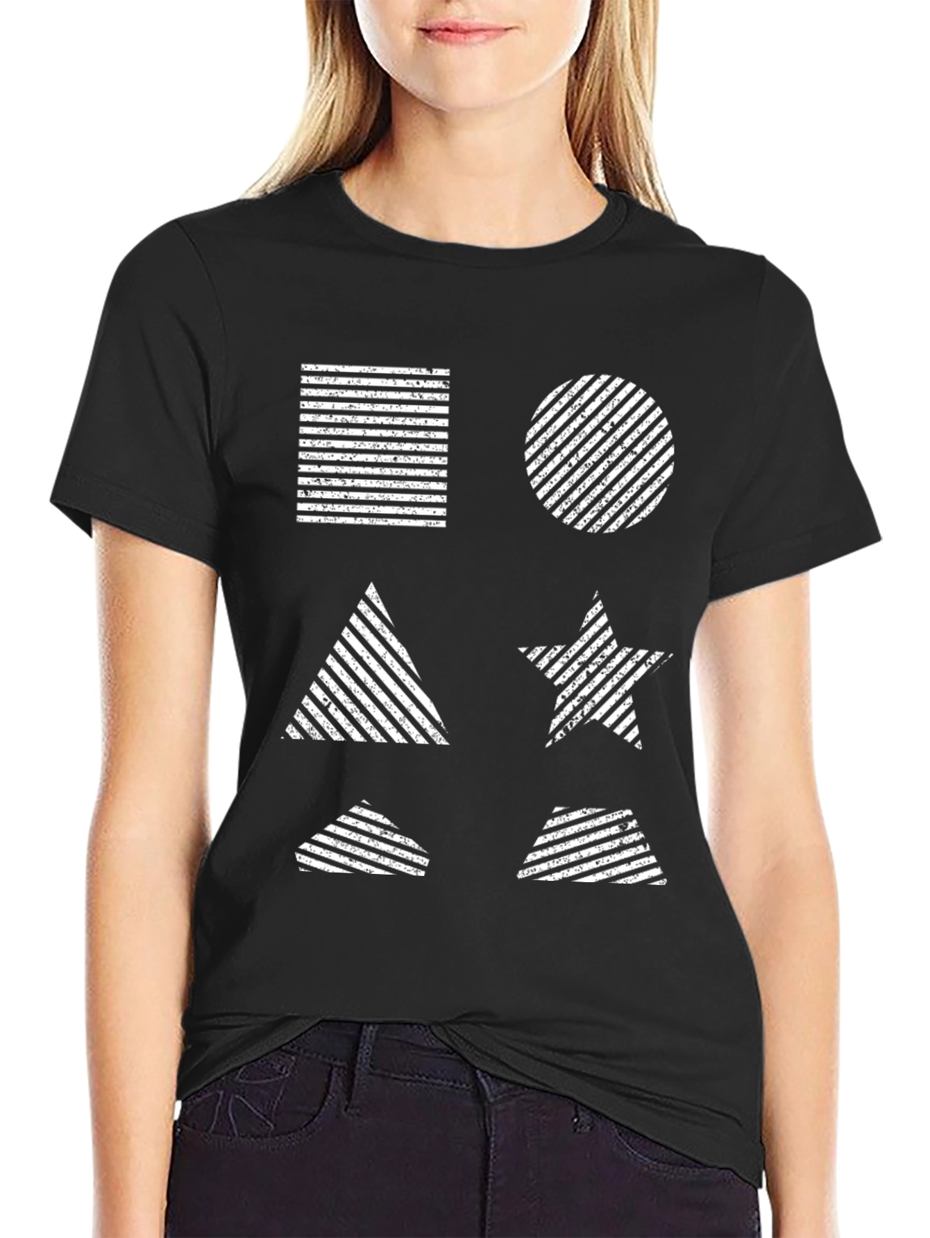 Geometric Patterned Black T-Shirt