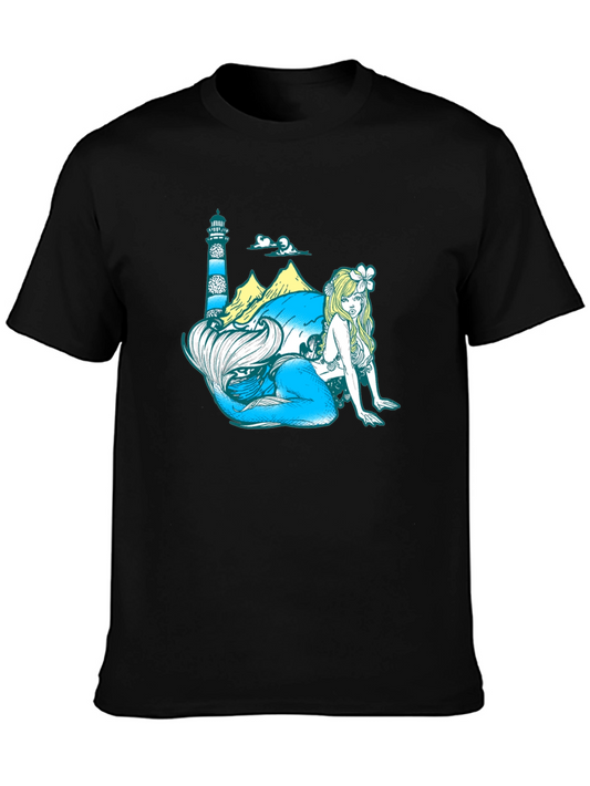 Mermaid Lighthouse Graphic Tee - Coastal Style