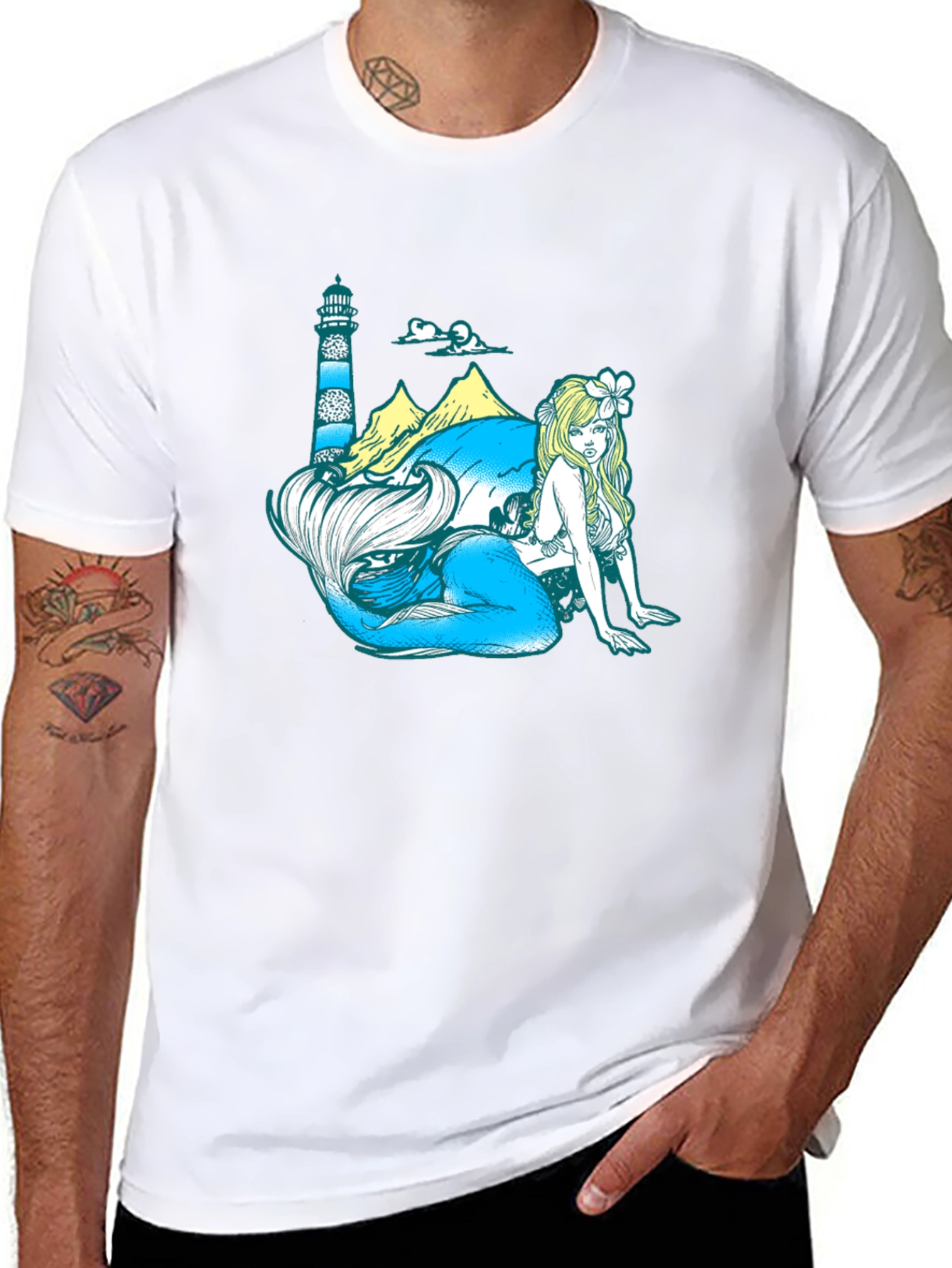 Mermaid Lighthouse Graphic Tee - Coastal Style