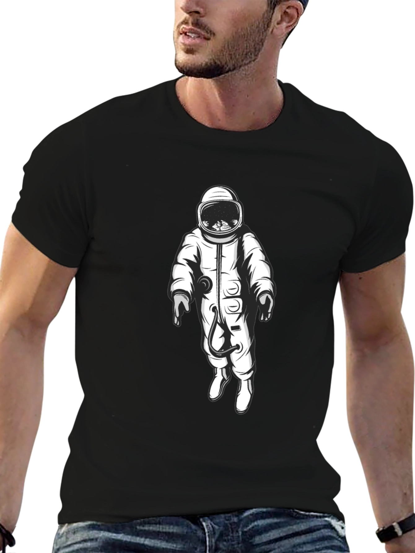 Astronaut Graphic Print Black T-Shirt