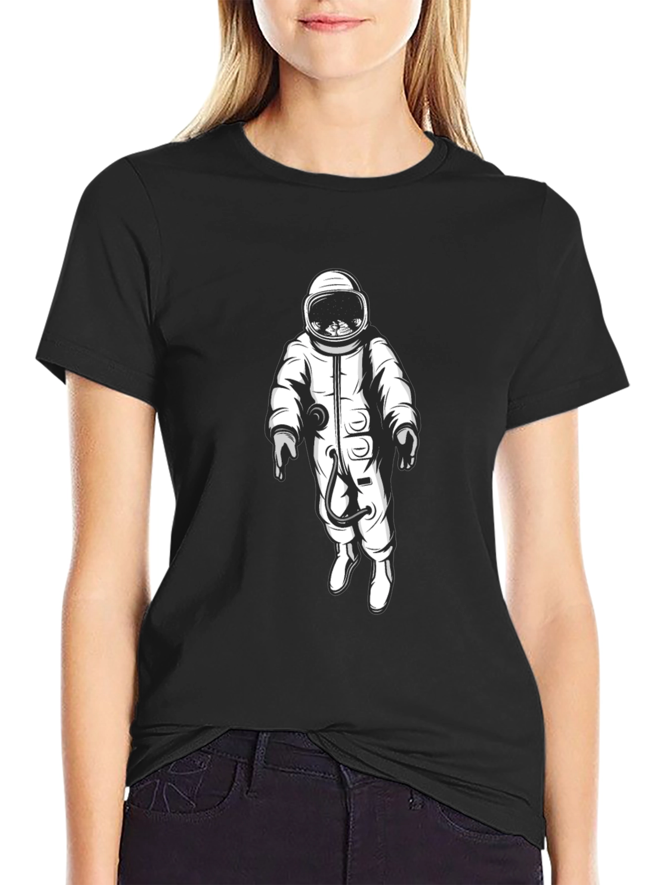 Astronaut Graphic Print Black T-Shirt