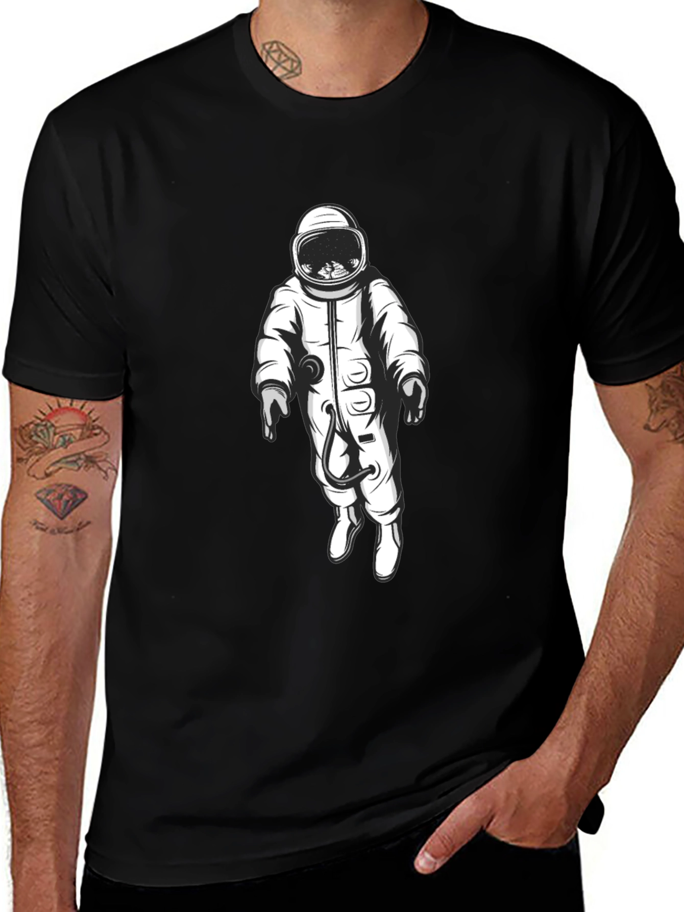 Astronaut Graphic Print Black T-Shirt