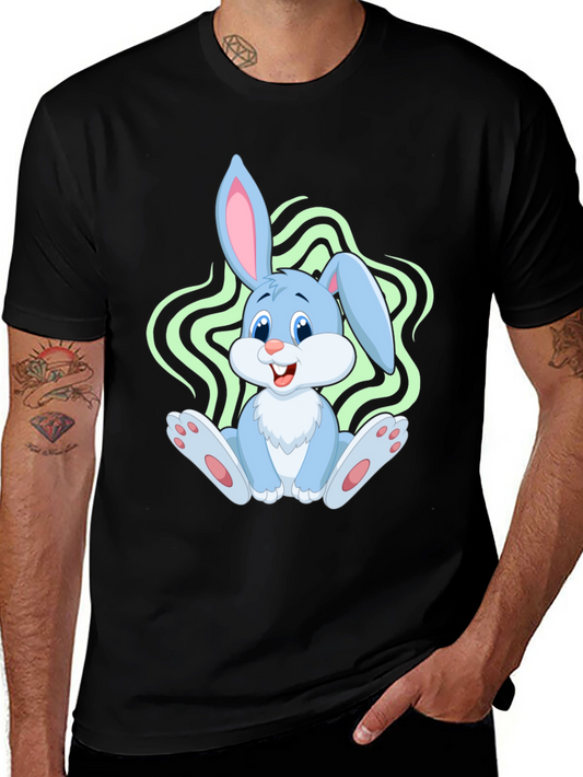 Cute Bunny Graphic Tee - Black Cotton Blend