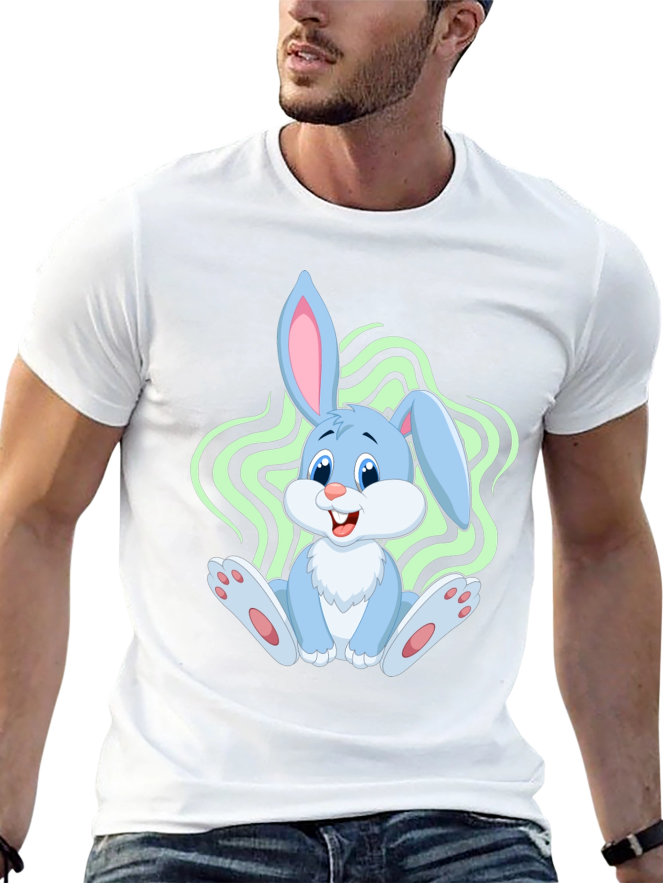 Cute Bunny Graphic Tee - Black Cotton Blend