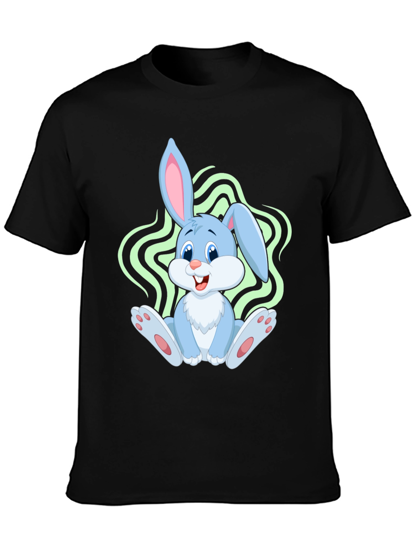Cute Bunny Graphic Tee - Black Cotton Blend