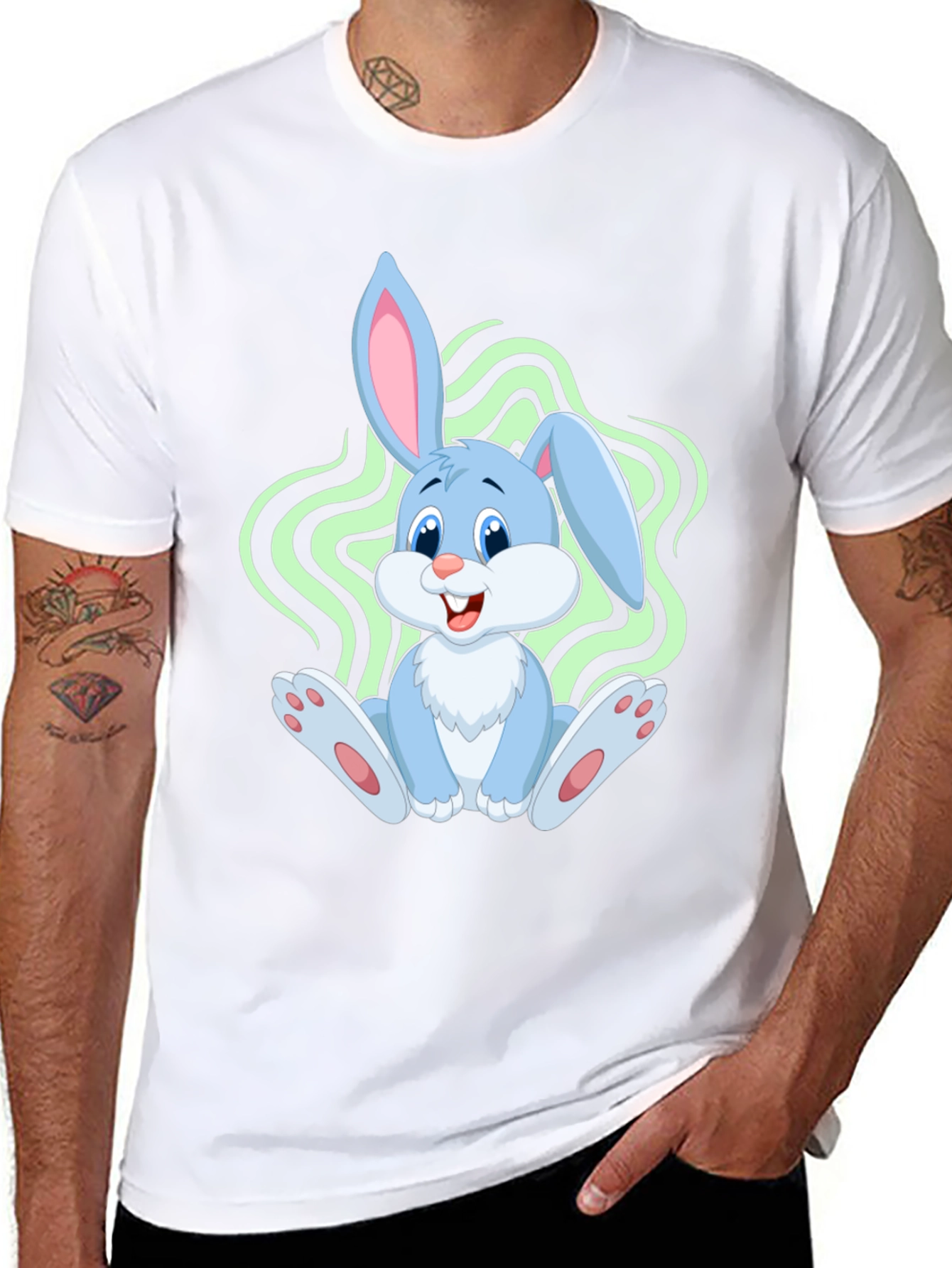 Cute Bunny Graphic Tee - Black Cotton Blend