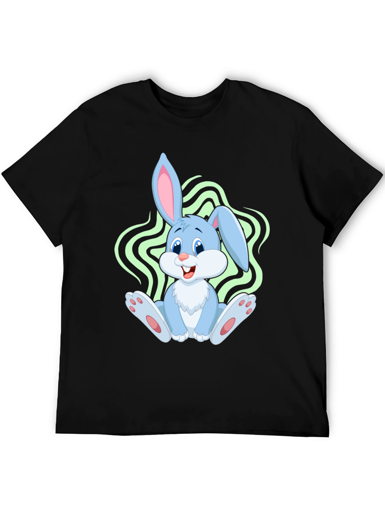 Cute Bunny Graphic Tee - Black Cotton Blend