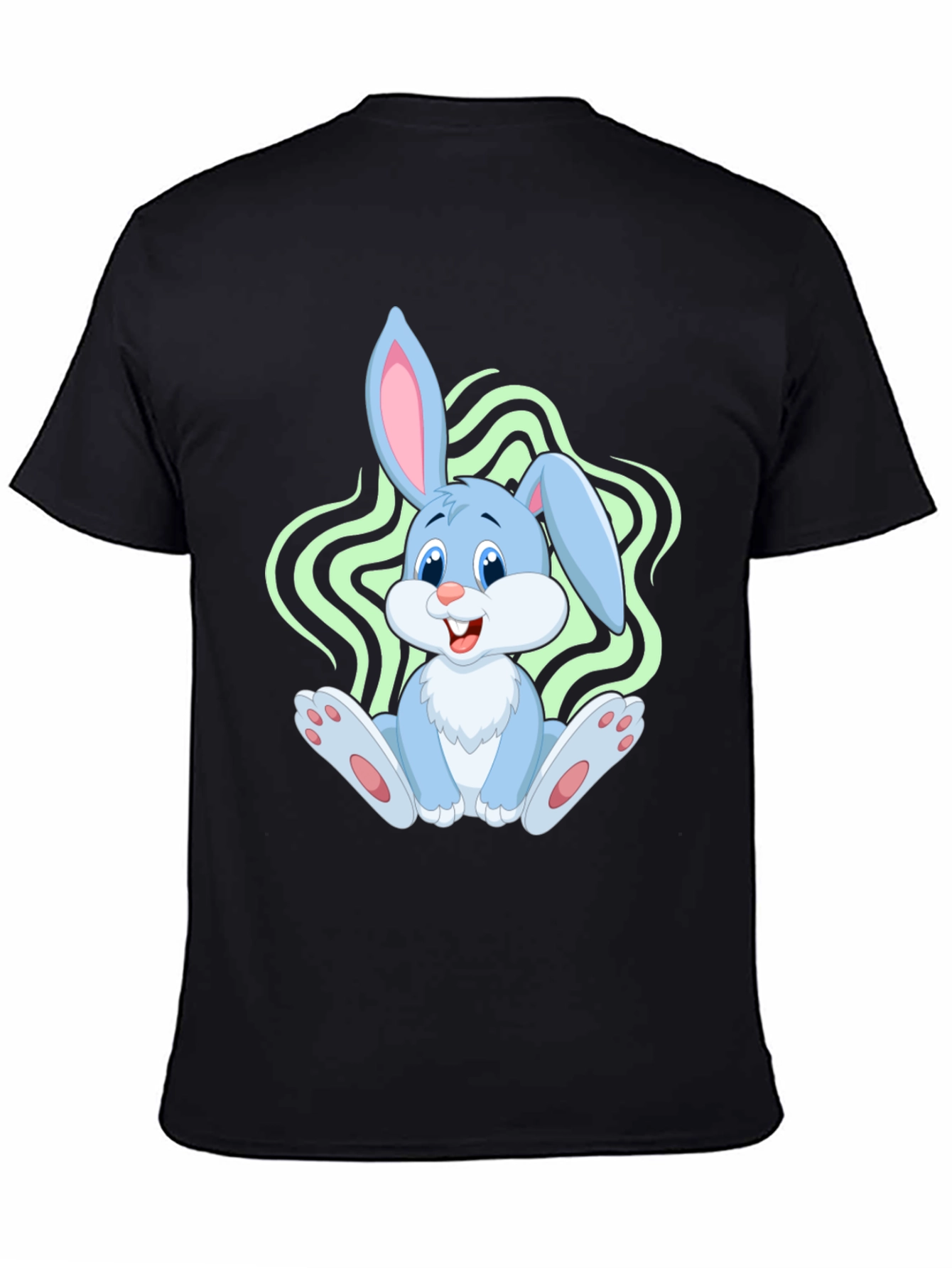 Cute Bunny Graphic Tee - Black Cotton Blend
