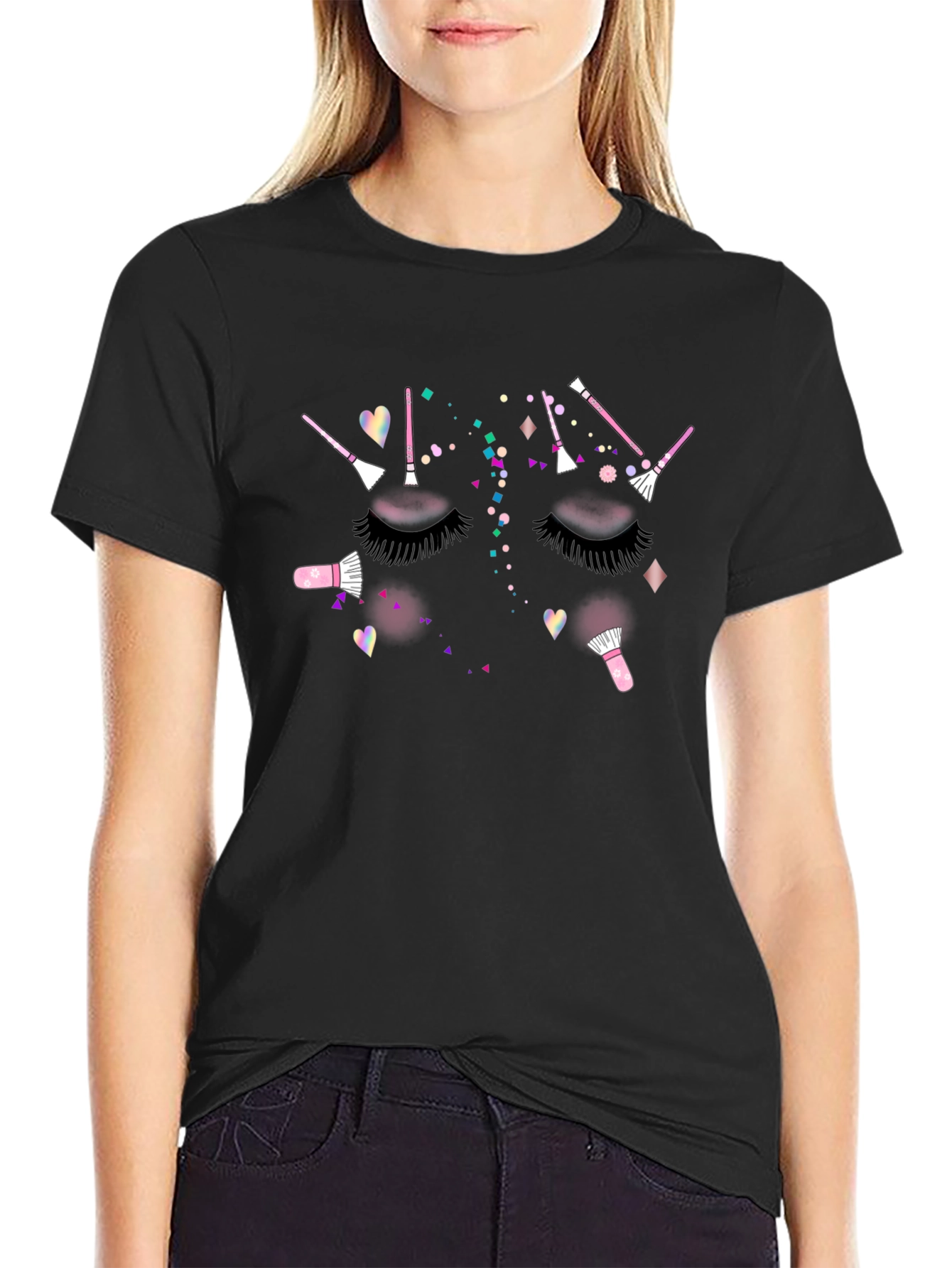 Makeup Lashes Brush Graphic Black T-Shirt