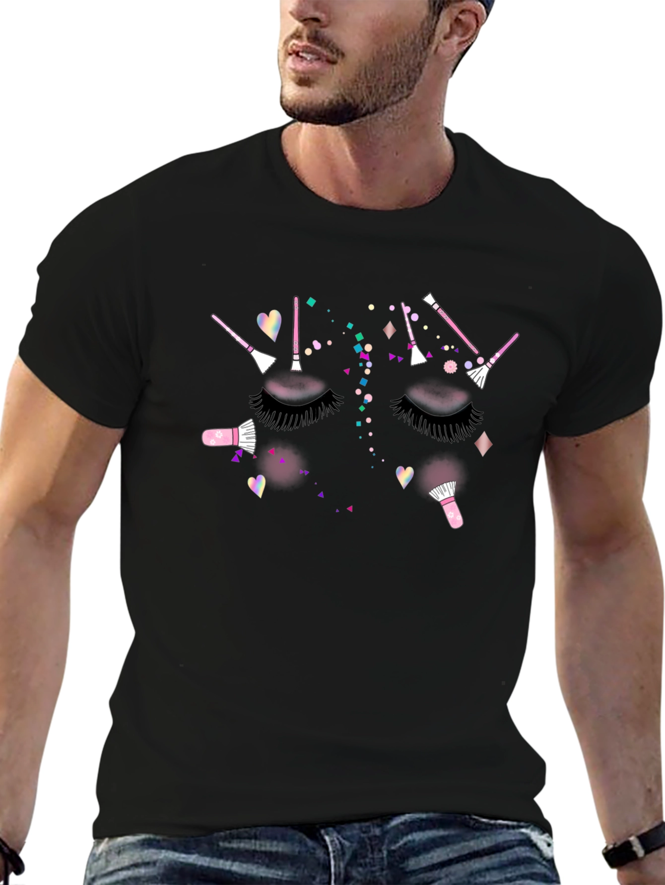 Makeup Lashes Brush Graphic Black T-Shirt
