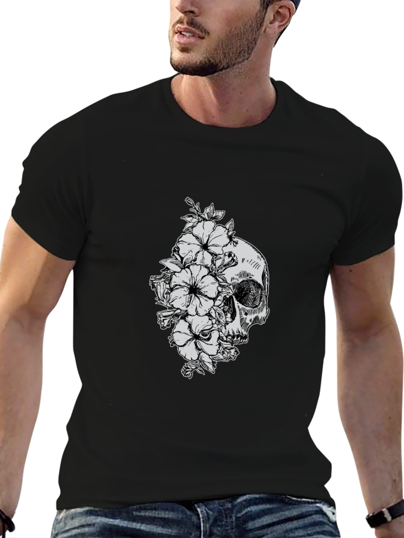 Skull and Flowers Graphic T-Shirt