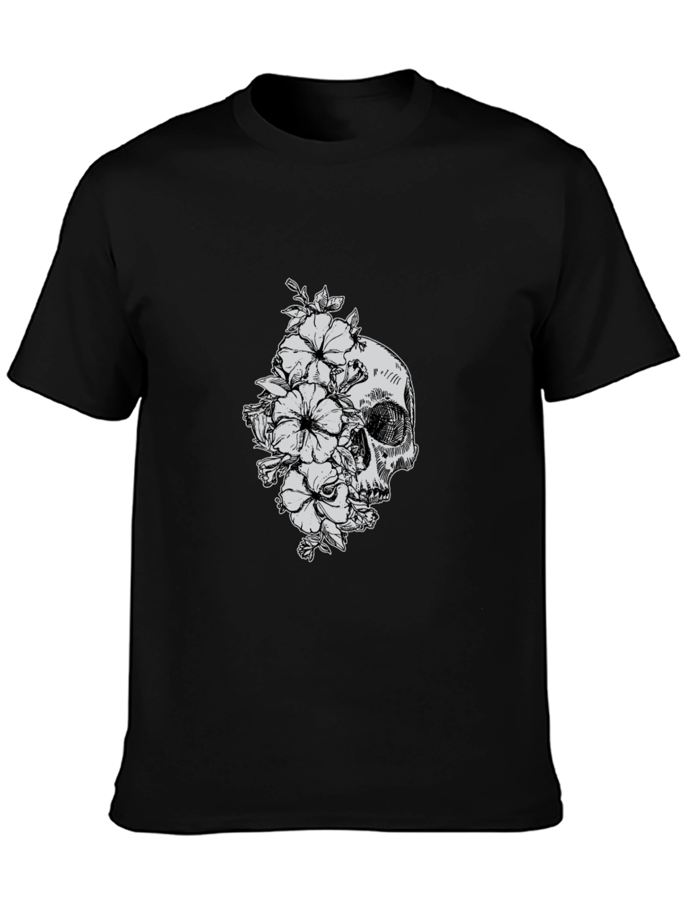 Skull and Flowers Graphic T-Shirt
