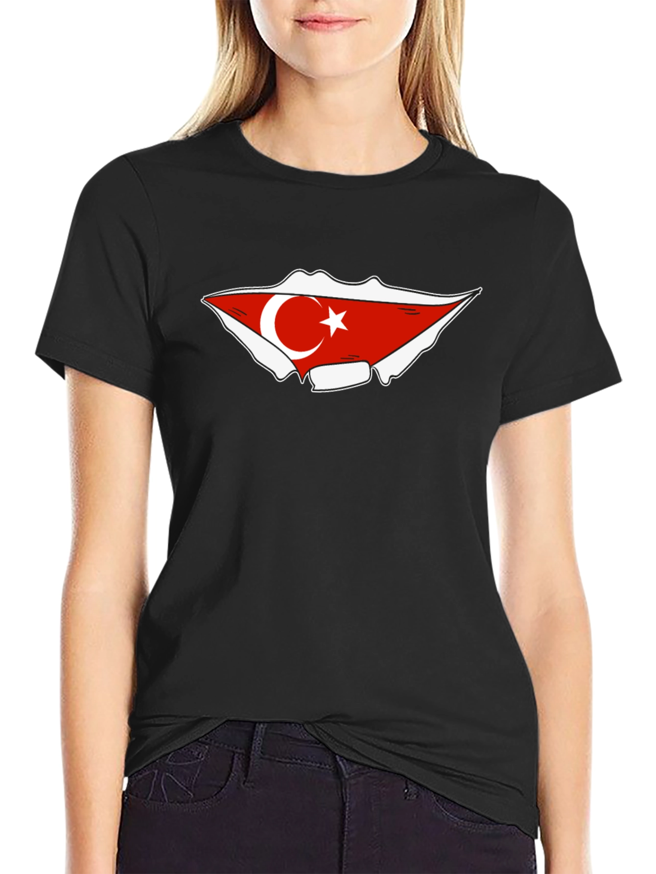 Turkish Flag Graphic Tee - Black Cotton T-Shirt