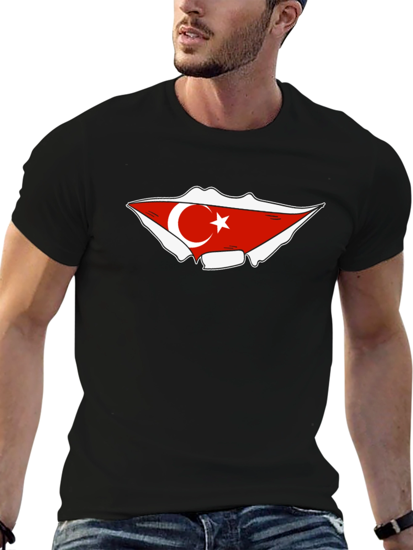 Turkish Flag Graphic Tee - Black Cotton T-Shirt
