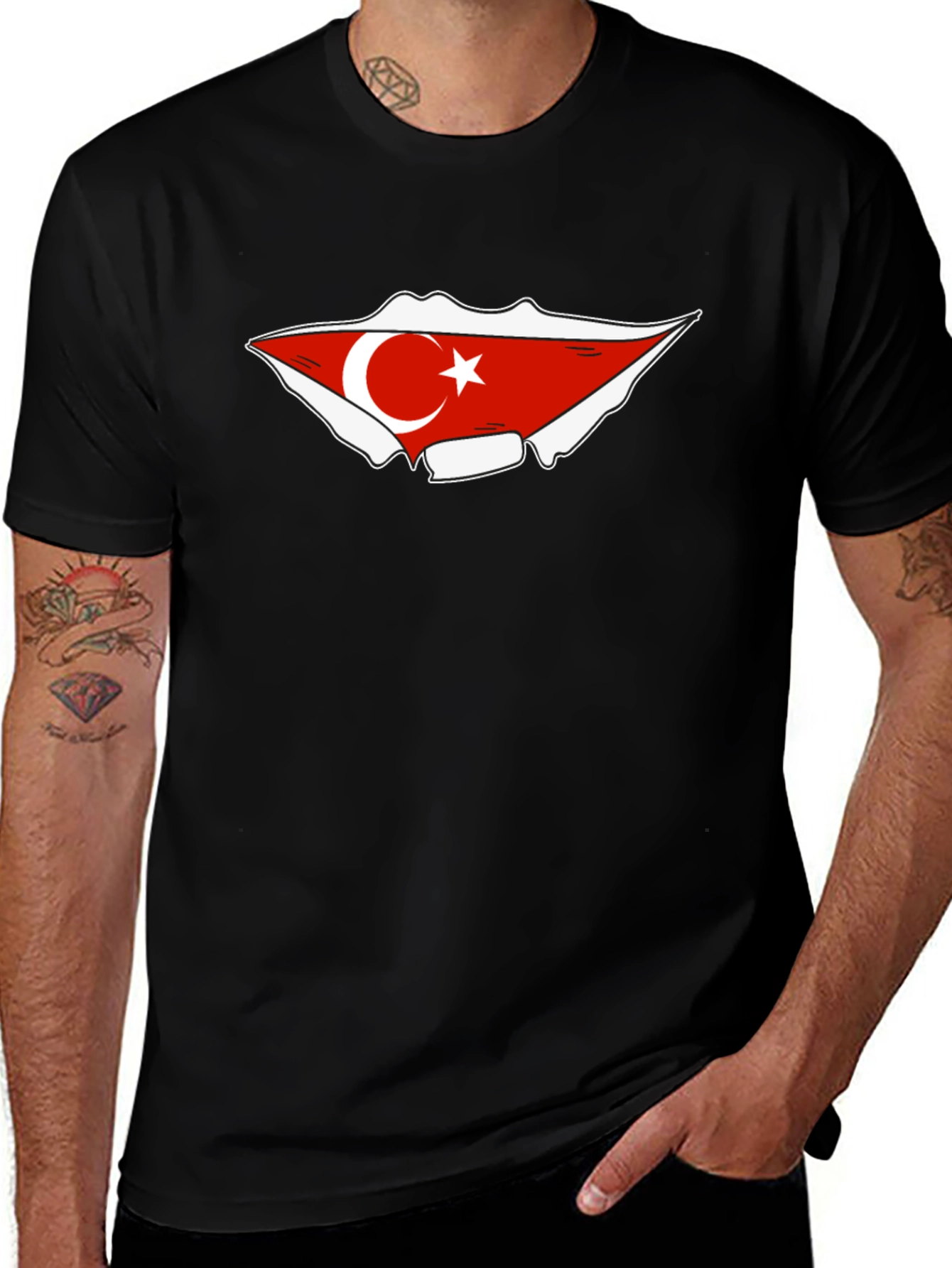 Turkish Flag Graphic Tee - Black Cotton T-Shirt