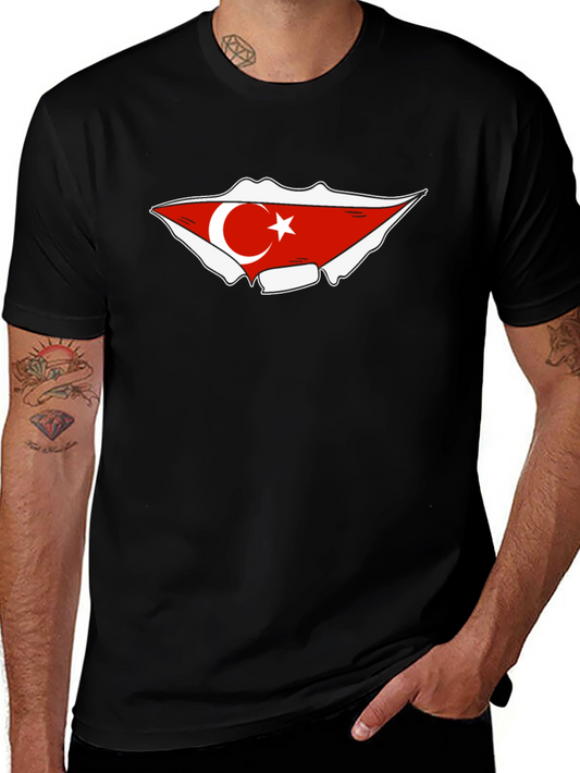 Turkish Flag Graphic Tee - Black Cotton T-Shirt