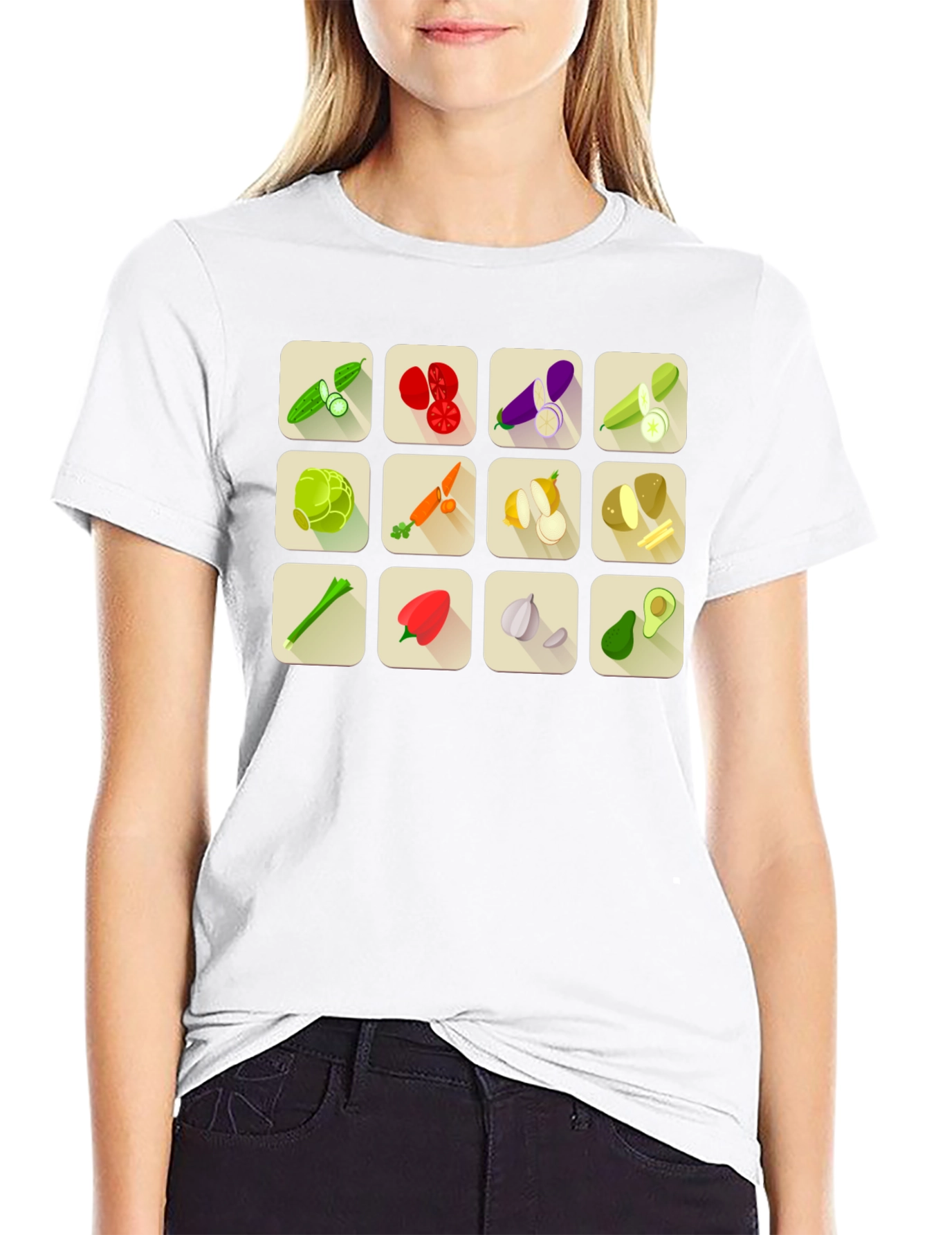 Vegetable Icon Graphic Tee - Black Cotton T-Shirt
