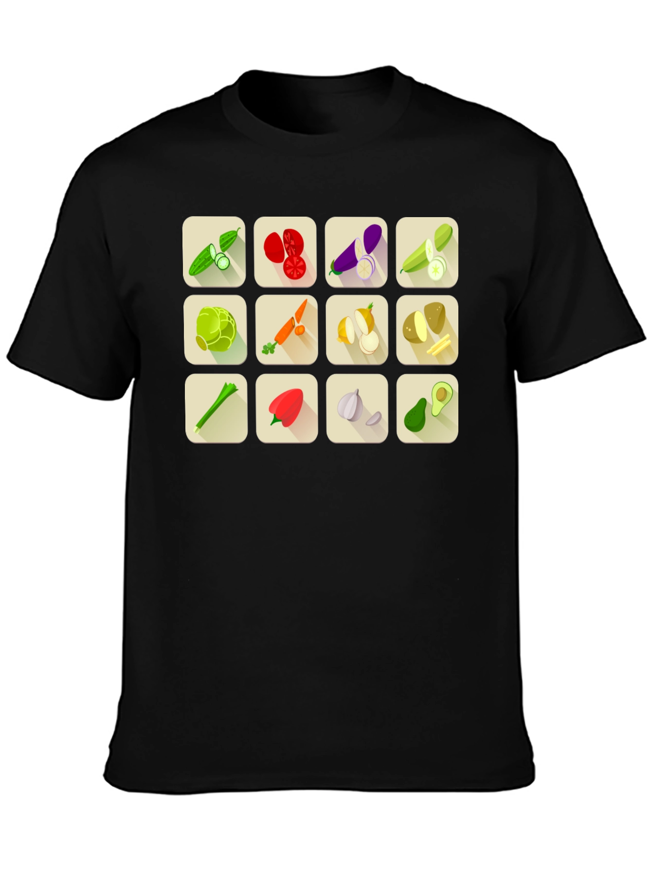 Vegetable Icon Graphic Tee - Black Cotton T-Shirt