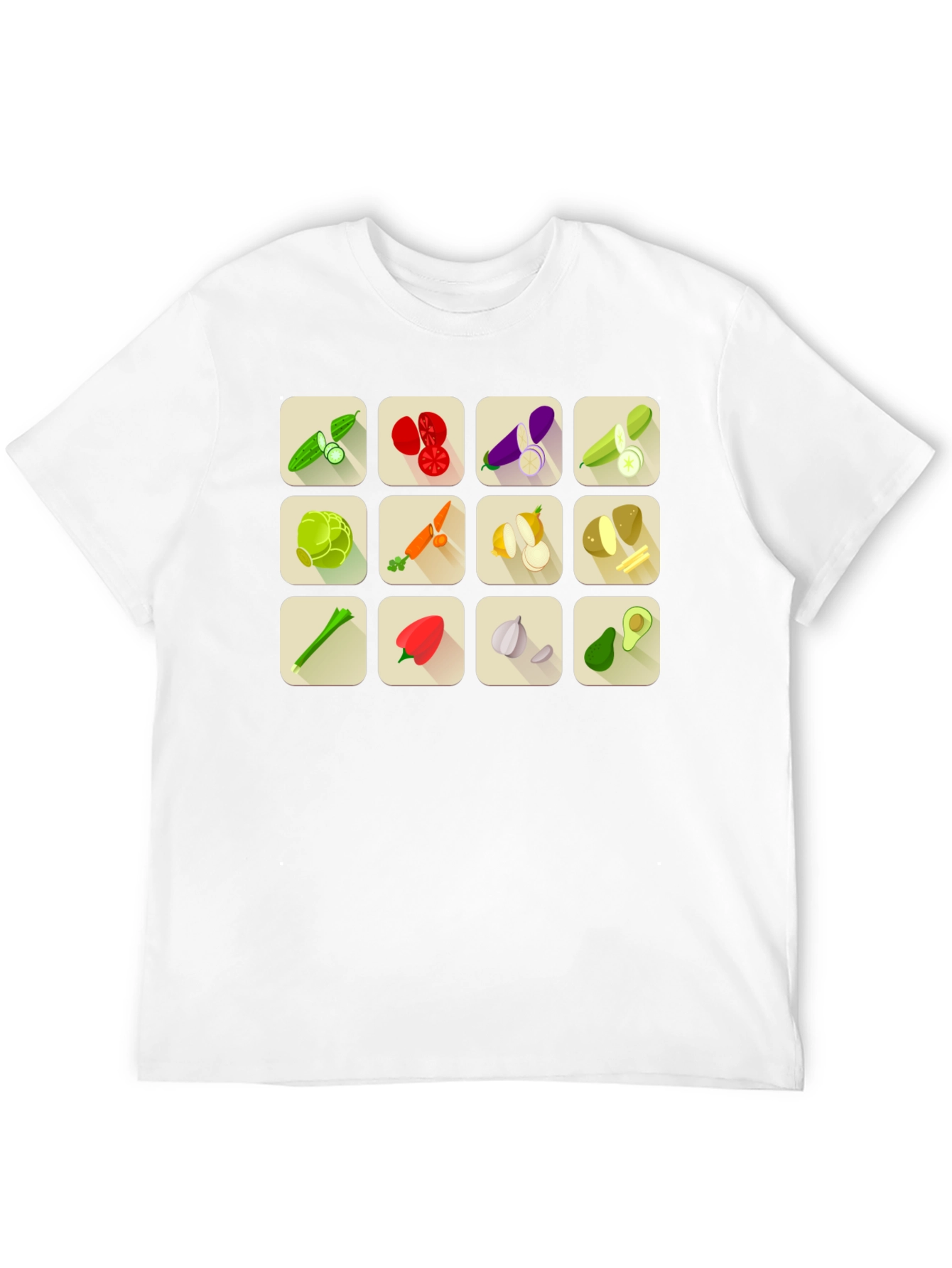 Vegetable Icon Graphic Tee - Black Cotton T-Shirt