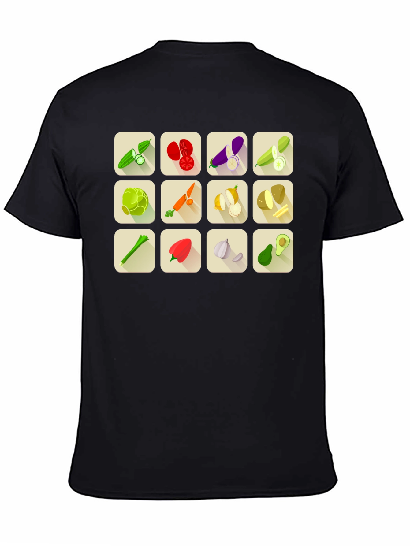 Vegetable Icon Graphic Tee - Black Cotton T-Shirt