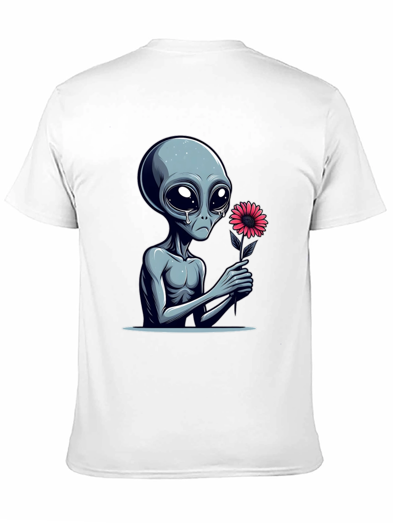Alien with Flower Graphic Tee - Unisex Black T-Shirt