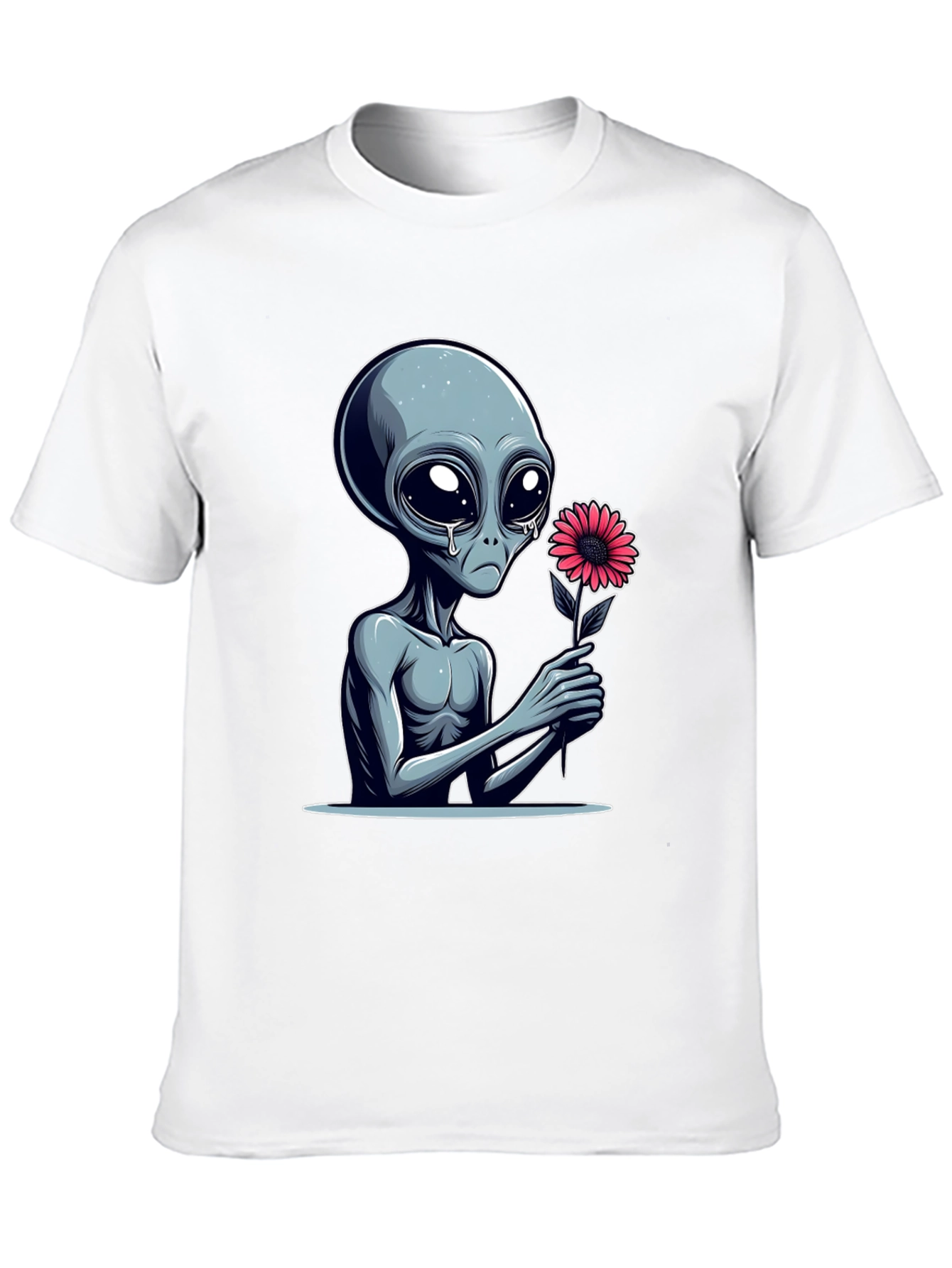 Alien with Flower Graphic Tee - Unisex Black T-Shirt