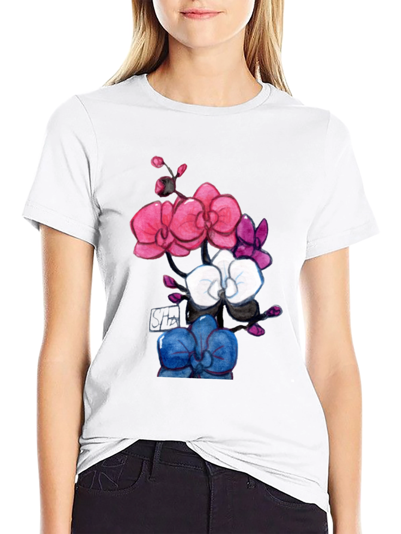 Floral Orchid T-Shirt - Artistic Botanical Design