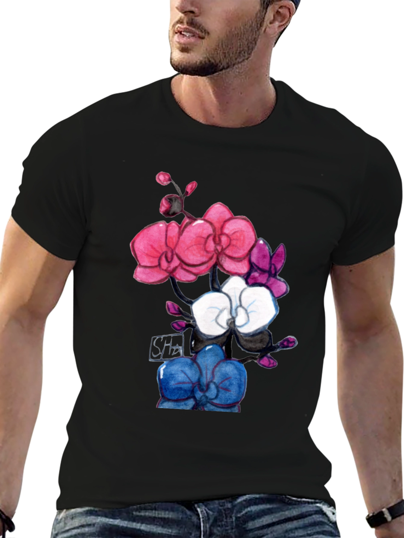 Floral Orchid T-Shirt - Artistic Botanical Design