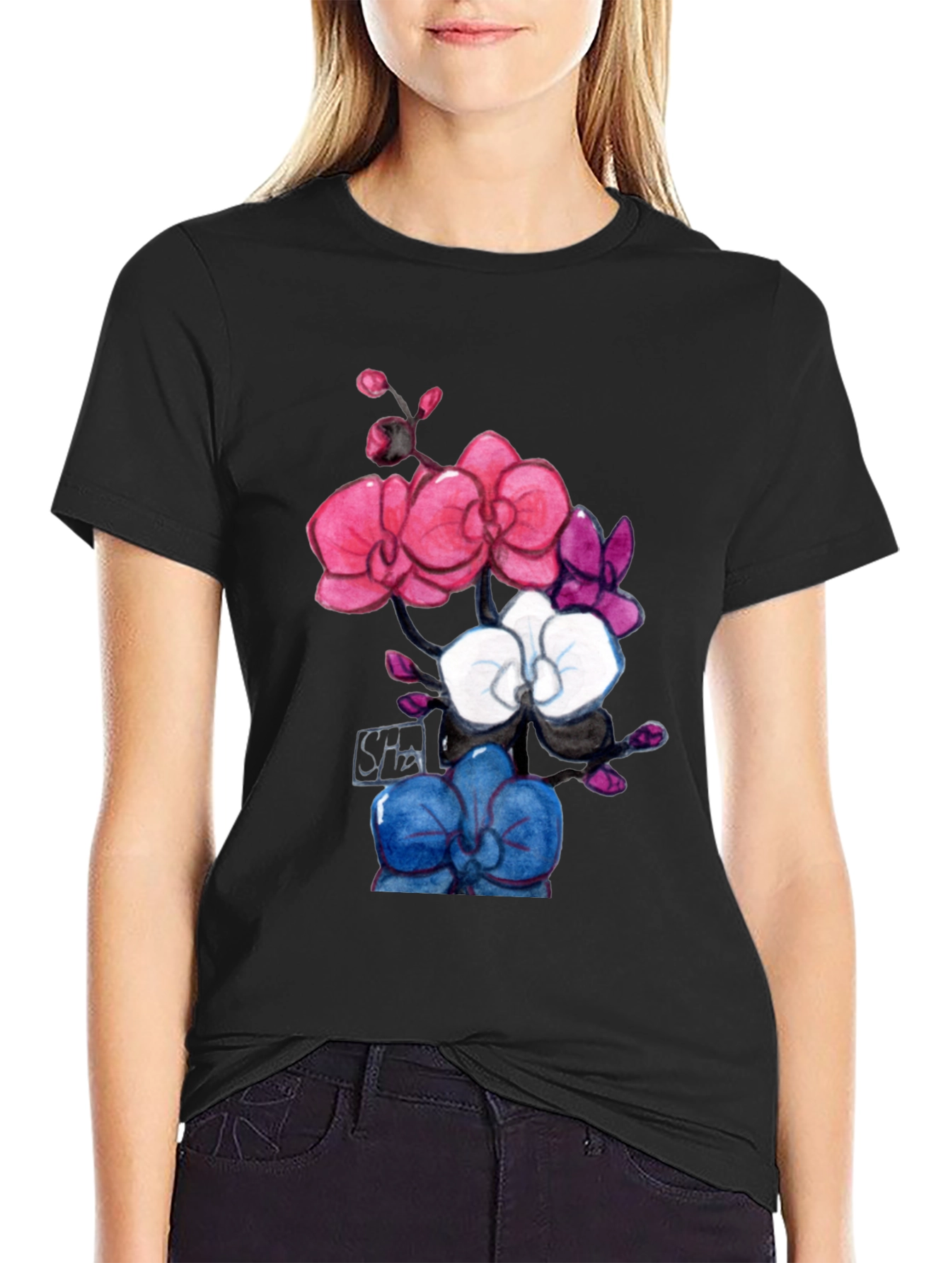 Floral Orchid T-Shirt - Artistic Botanical Design