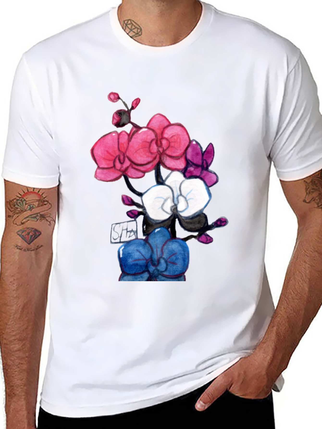 Floral Orchid T-Shirt - Artistic Botanical Design