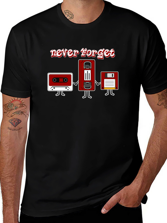 Never Forget Retro Media T-Shirt - Cassette VHS Floppy Disk