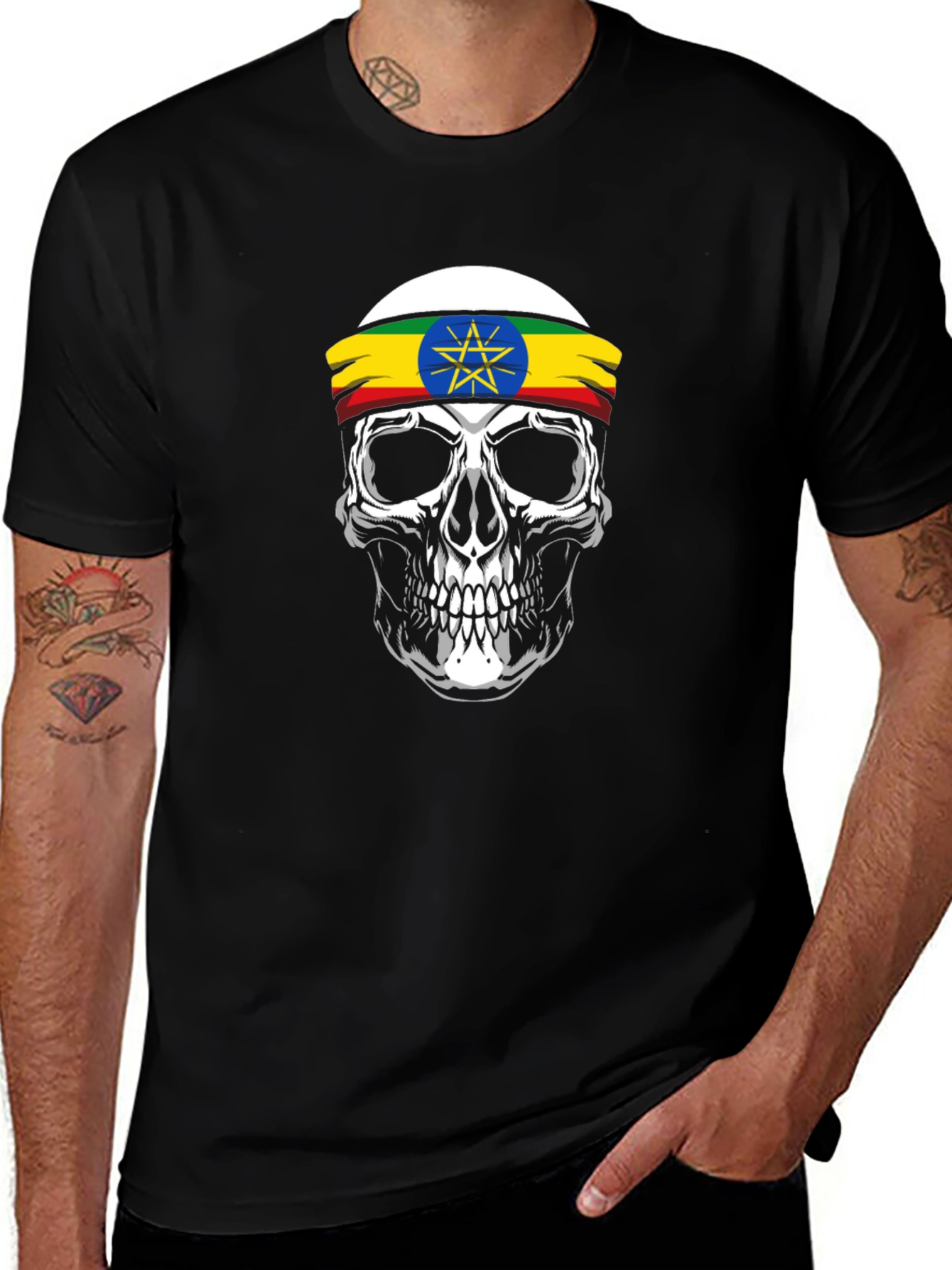 Ethiopian Flag Skull Graphic T-Shirt
