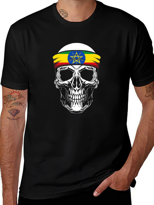 Ethiopian Flag Skull Graphic T-Shirt