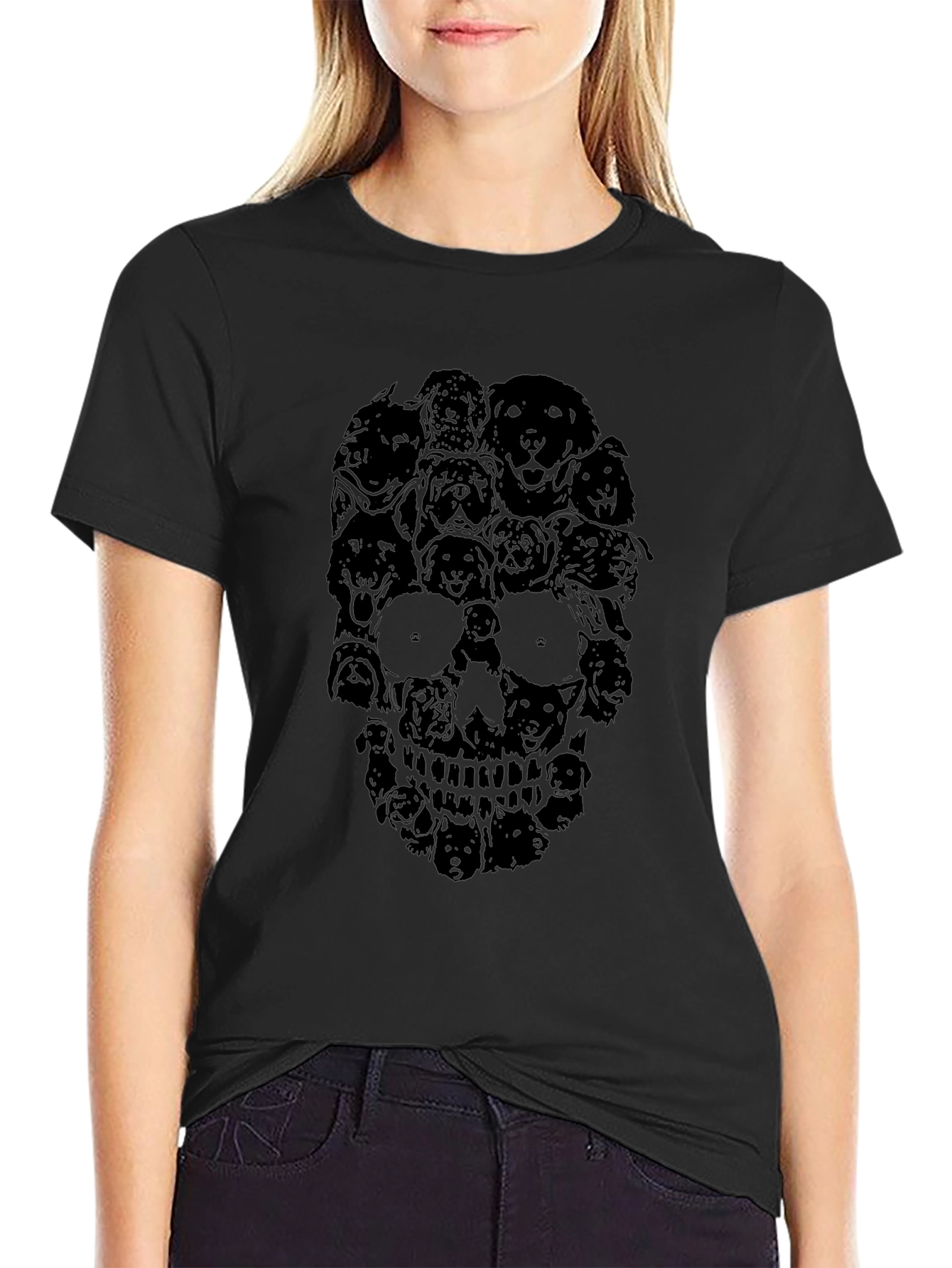 Skull Dog Graphic T-Shirt - Black
