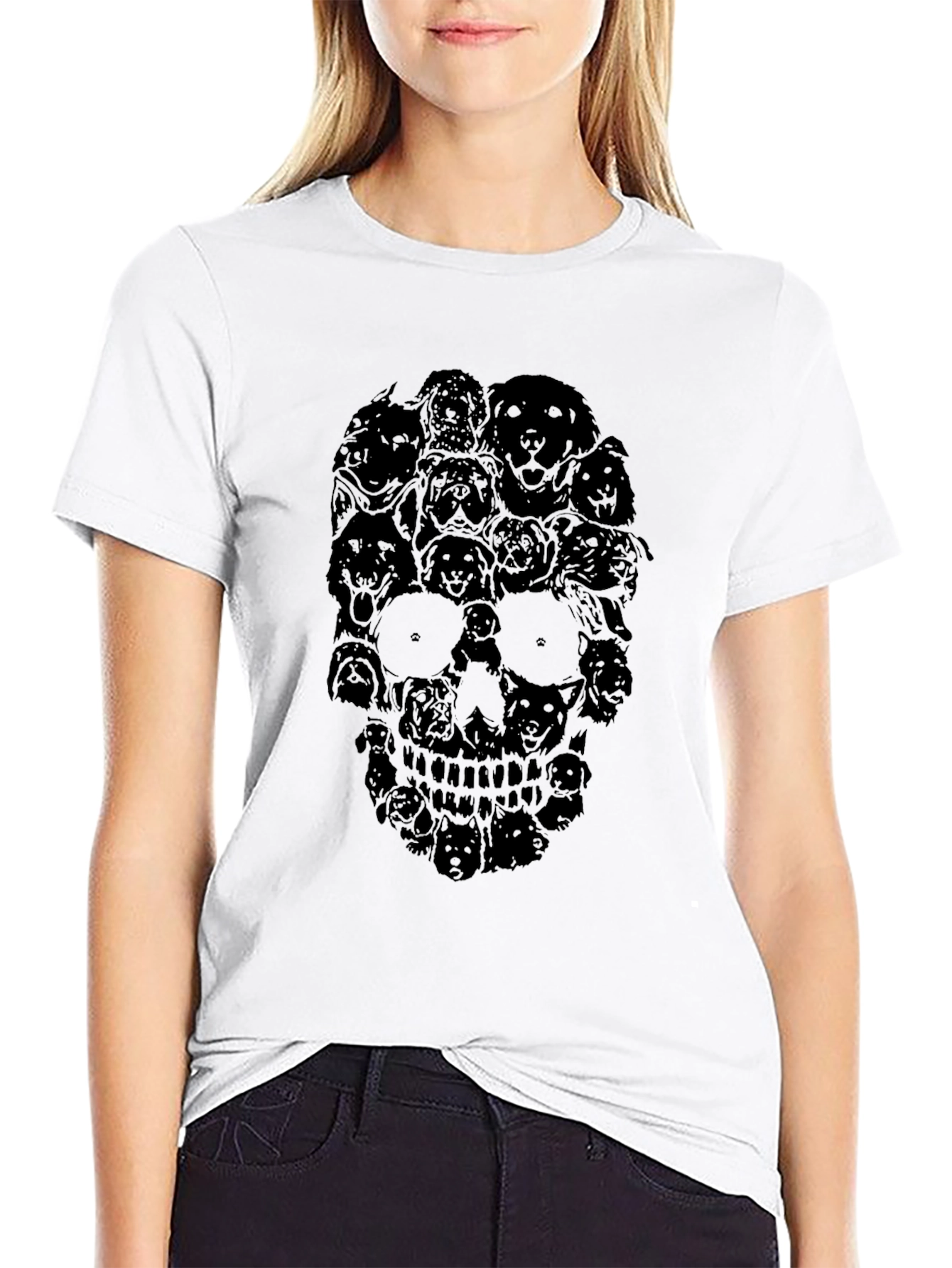 Skull Dog Graphic T-Shirt - Black