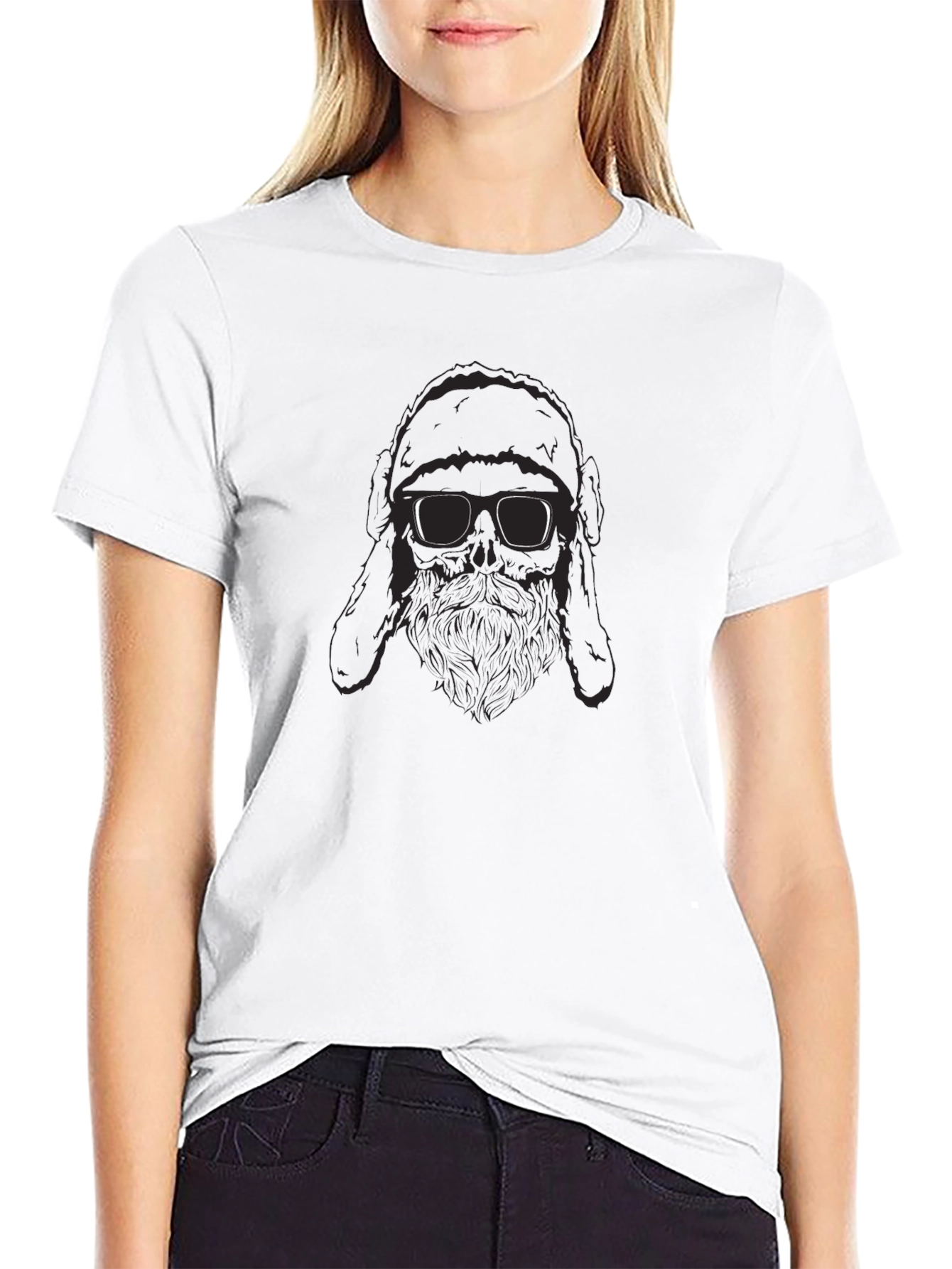 Black T-Shirt with Bearded Figure Graphic