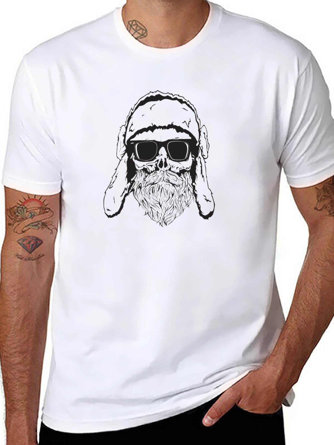 Black T-Shirt with Bearded Figure Graphic
