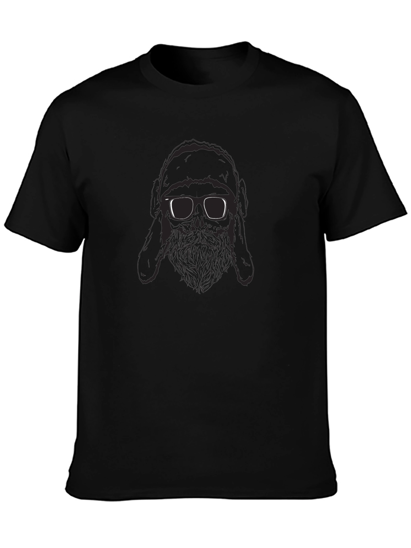 Black T-Shirt with Bearded Figure Graphic