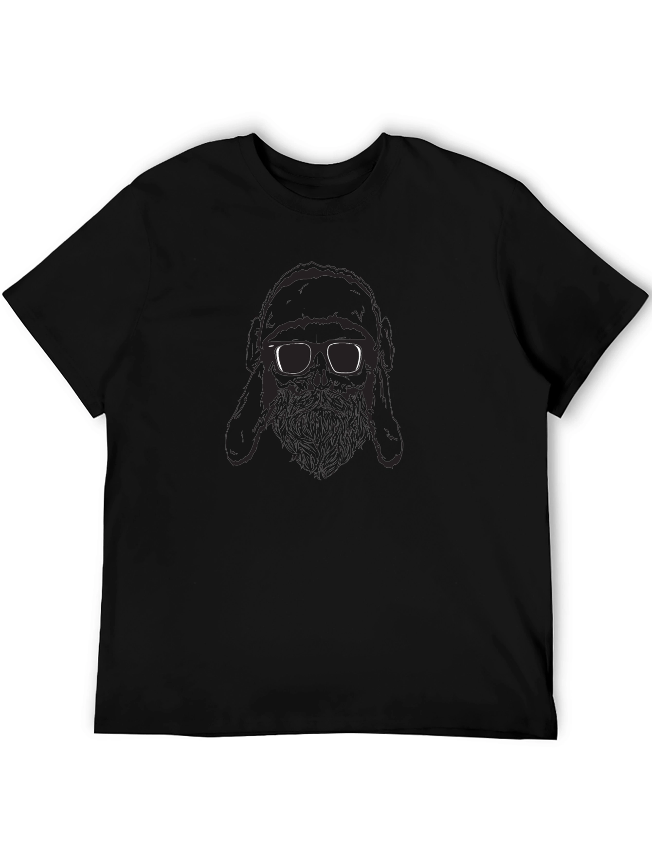 Black T-Shirt with Bearded Figure Graphic
